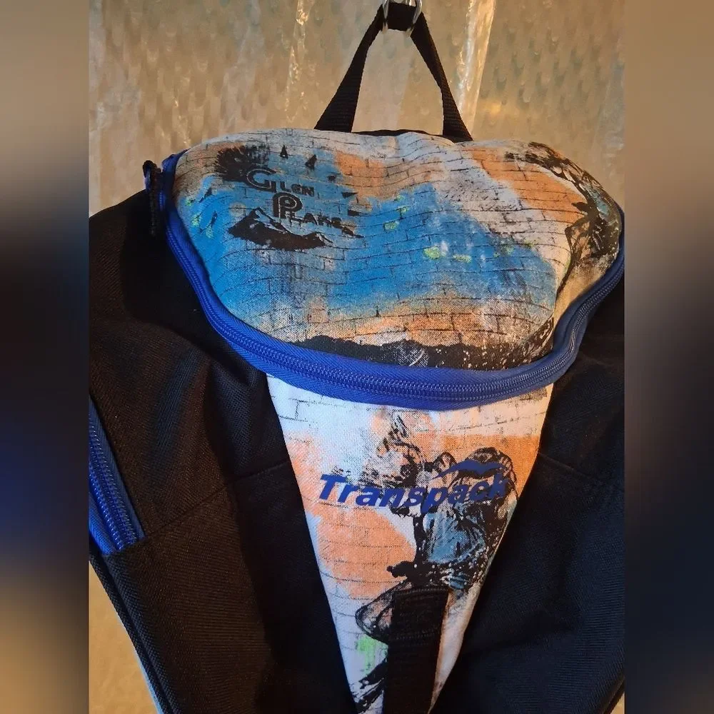 Transpack Ice Skate Blue and Black Graphic Backpack NWOT